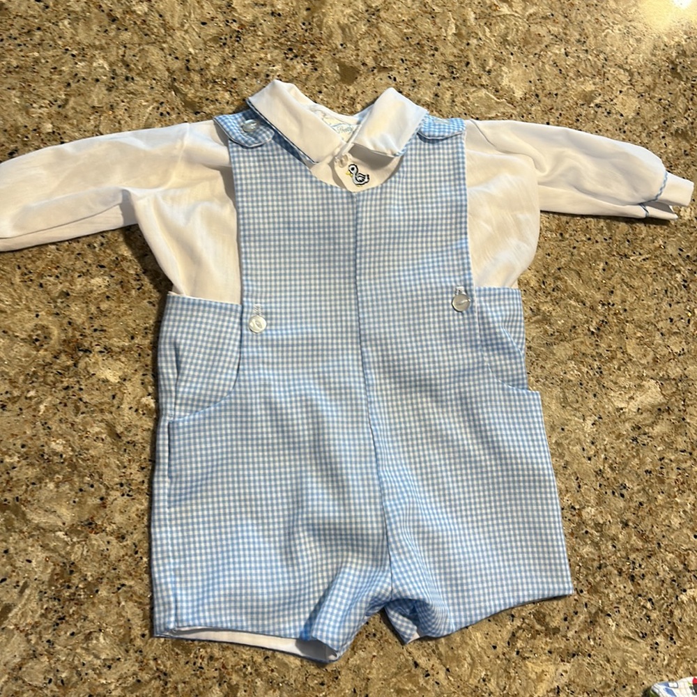 Vintage Baby Blue Checked 3 Month Romper